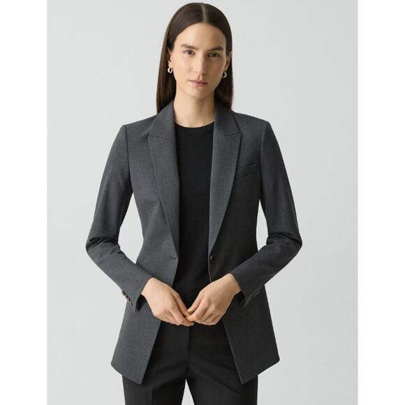 THEORY Etiennette B Geo Traceable Blazer Good Wool Single Breasted Jacket Gray - Picture 1 of 11